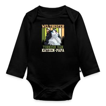 Turkish Van WELTBESTER TURKISH VAN KATZEN-PAPA - Baby Bio-Langarm-Body - Schwarz - Vorne