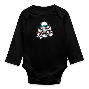 Ich bin beim Baseball Fanartikel Shirt Cap - Baby Bio-Langarm-Body - Schwarz - Vorne