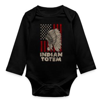 Native American, Guardian, Freedom, God - Organic Longsleeve Baby Bodysuit - black - Front