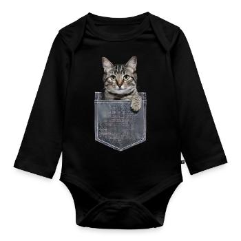 Bombay-Katze in der Tasche Geschenk - Baby Bio-Langarm-Body - Schwarz - Vorne