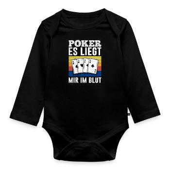 POKER ES LIEGT MIR IM BLUT Lustiges Pokerspieler - Baby Bio-Langarm-Body - Schwarz - Vorne