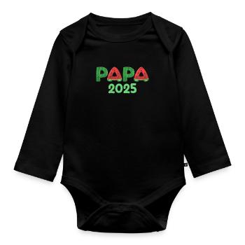 PAPA 2025 Werdender Vater Bald Papa Lustiges - Baby Bio-Langarm-Body - Schwarz - Vorne