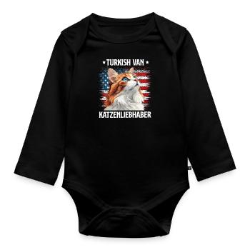 TURKISH VAN KATZENLIEBHABER USA Katzenpapa - Baby Bio-Langarm-Body - Schwarz - Vorne