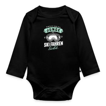 Junge Ski & Brille Liebhaber Geschenk Piste Winter - Baby Bio-Langarm-Body - Schwarz - Vorne