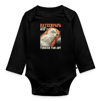 KATZENPAPA AUF TURKISH VAN ART Lustiges Turkish - Baby Bio-Langarm-Body - Schwarz - Vorne