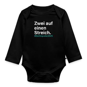 Zwillingspapa ZWEI AUF EINEN STREICH ZWILLINGVATER - Baby Bio-Langarm-Body - Schwarz - Vorne