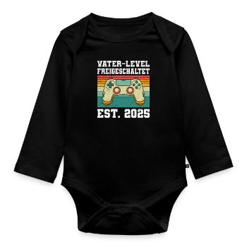 FATHER LEVEL UNLOCKED EST. 2025 Expectant - Organic Longsleeve Baby Bodysuit - black - Front