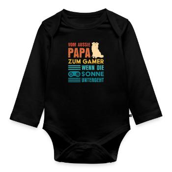 Dog Dad FROM AUSSIE DAD TO GAMER Funny - Organic Longsleeve Baby Bodysuit - black - Front