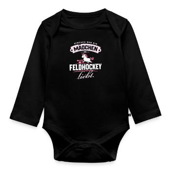 Mädchen Feldhockey Einhorn Liebe Fanartikel - Baby Bio-Langarm-Body - Schwarz - Vorne