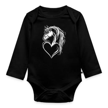 Pferd Herz - Baby Bio-Langarm-Body - Schwarz - Vorne