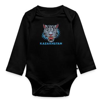 Kasachstan UdSSR Zentralasien National Tier - Baby Bio-Langarm-Body - Schwarz - Vorne