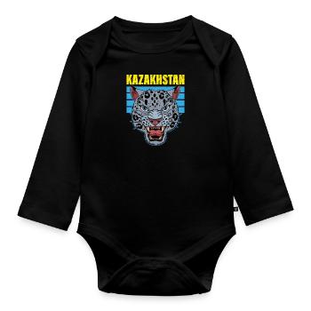 Republik Kasachstan Asien Schneeleopard - Baby Bio-Langarm-Body - Schwarz - Vorne