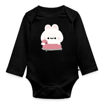 Lapin nageant - Body Bébé bio manches longues - noir - Devant