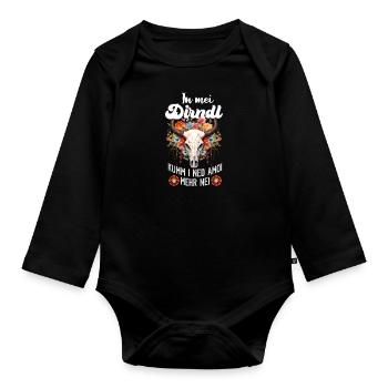 Münchner Volksfest IN MEI DIRNDL KUMM I NED AMOI - Organic Longsleeve Baby Bodysuit - black - Front