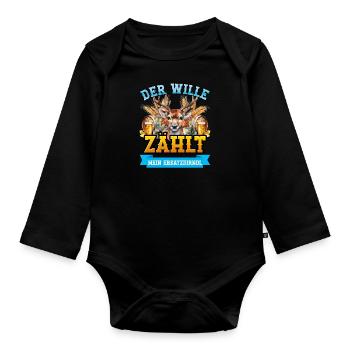 Münchner Volksfest DER WILLE ZÄHLT MEIN - Baby Bio-Langarm-Body - Schwarz - Vorne
