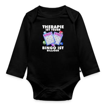 Bingo THERAPY IS EXPENSIVE BINGO IS CHEAPER - Organic Longsleeve Baby Bodysuit - black - Front