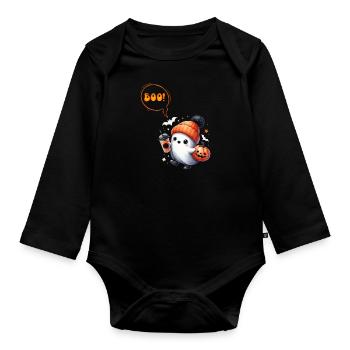 Halloween Costume Kids BOOO Funny Girl - Organic Longsleeve Baby Bodysuit - black - Front