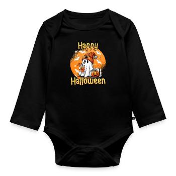 HAPPY HALLOWEEN Funny Kids Halloween - Organic Longsleeve Baby Bodysuit - black - Front