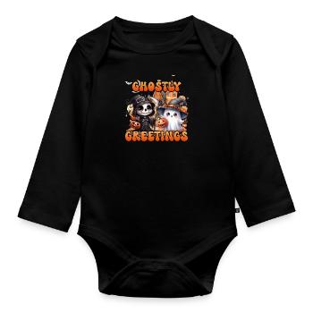 Halloween Kids GHOSTLY GREETINGS Funny - Organic Longsleeve Baby Bodysuit - black - Front