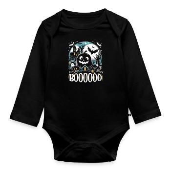Costume d’Halloween Enfants BOOOOO Drôle Halloween - Body Bébé bio manches longues - noir - Devant