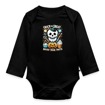 Halloween Costume Kids TRICK OR TREAT BRUSH YOUR - Organic Longsleeve Baby Bodysuit - black - Front