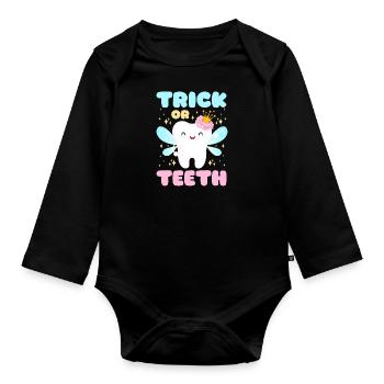 Halloween Kids TRICK OR TEETH Fun - Organic Longsleeve Baby Bodysuit - black - Front