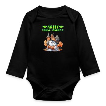 HAPPY HALLOWEEN FRÖHLICHES SPUKEN Lustiges - Baby Bio-Langarm-Body - Schwarz - Vorne