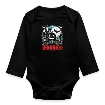Costume d’Halloween Enfants BOOOOO Drôle Halloween - Body Bébé bio manches longues - noir - Devant