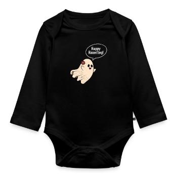 Halloween Costume Kids HAPPY HAUNTING - Organic Longsleeve Baby Bodysuit - black - Front