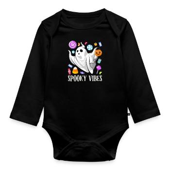 Halloween Party SPOOKY VIBES Lustiges Halloween - Baby Bio-Langarm-Body - Schwarz - Vorne