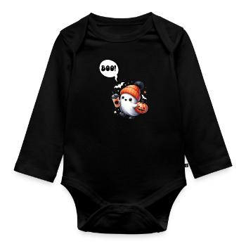 Halloween Costume Kids BOOO Funny Girl - Organic Longsleeve Baby Bodysuit - black - Front