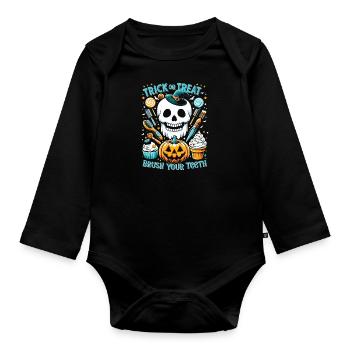 Halloween Costume Kids TRICK OR TREAT BRUSH YOUR - Organic Longsleeve Baby Bodysuit - black - Front