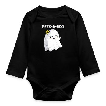 Halloween Costume Kids PEAK A BOO Funny - Organic Longsleeve Baby Bodysuit - black - Front