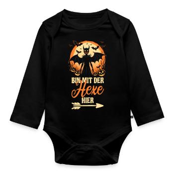 Halloween - Bin mit der Hexe hier - Kostüm - Baby Bio-Langarm-Body - Schwarz - Vorne