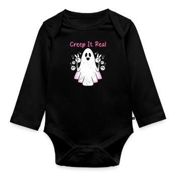 Halloween Costume Kids CREEP IT REAL Funny - Organic Longsleeve Baby Bodysuit - black - Front