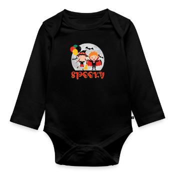 Halloween Kostüm SPOOKY Halloween Party Kinder - Baby Bio-Langarm-Body - Schwarz - Vorne