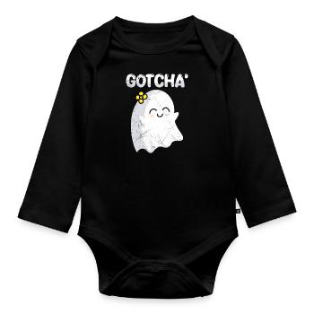Halloween Costume Kids CAUGHT Funny - Organic Longsleeve Baby Bodysuit - black - Front