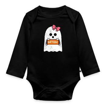 Halloween Costume Kids CAUGHT Funny - Organic Longsleeve Baby Bodysuit - black - Front