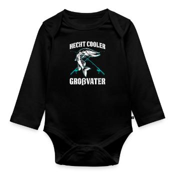 Opa HECHT COOLER GROßVATER Lustiges Hecht Angler - Baby Bio-Langarm-Body - Schwarz - Vorne