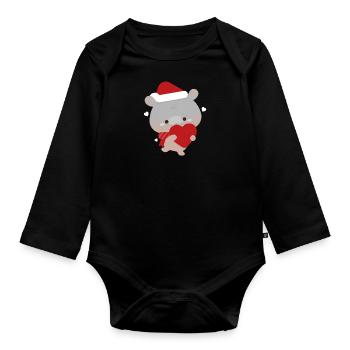 Moo Deng Pygmy Hippo Christmas Love - Organic Longsleeve Baby Bodysuit - black - Front