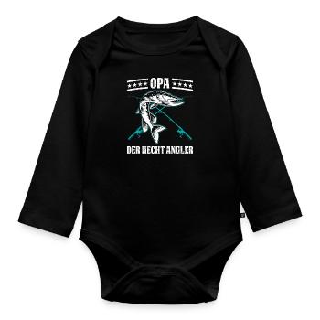 OPA DER HECHT ANGLER Lustiges Großvater Hecht - Baby Bio-Langarm-Body - Schwarz - Vorne