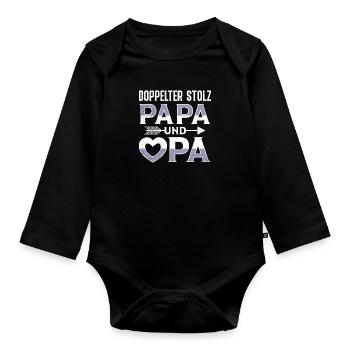 Großvater DOPPELTER STOLZ PAPA UND OPA Lustiges - Baby Bio-Langarm-Body - Schwarz - Vorne