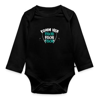 Angler KOMM HER FISCHI FISCHI FISCHI Lustiges - Baby Bio-Langarm-Body - Schwarz - Vorne