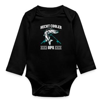 HECHT COOLER OPA Lustiges Hecht Angler Großvater - Baby Bio-Langarm-Body - Schwarz - Vorne