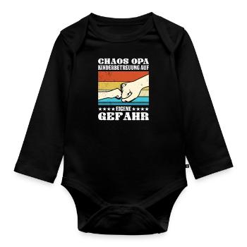 Opi CHAOS OPA KINDERBETREUUNG AUF EIGENE GEFAHR - Baby Bio-Langarm-Body - Schwarz - Vorne