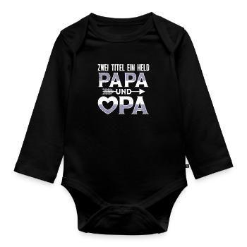 Großvater ZWEI TITEL EIN HELD PAPA UND OPA Lustig - Baby Bio-Langarm-Body - Schwarz - Vorne