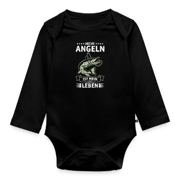 HECHT ANGELN IST MEIN LEBEN Angler Outfit Hecht - Baby Bio-Langarm-Body - Schwarz - Vorne