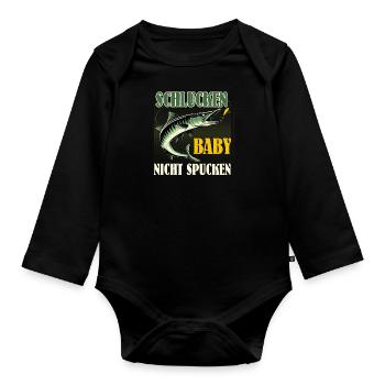 Hecht Angler SCHLUCKEN BABY NICHT SPUCKEN Lustiges - Baby Bio-Langarm-Body - Schwarz - Vorne