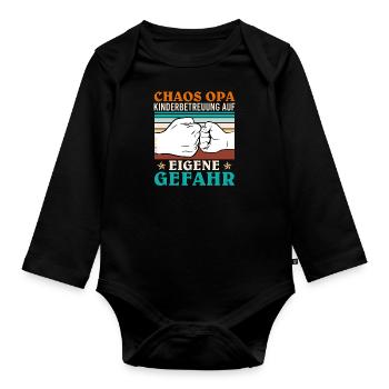 Opi CHAOS OPA KINDERBETREUUNG AUF EIGENE GEFAHR - Baby Bio-Langarm-Body - Schwarz - Vorne