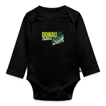 DONAU FLÜSTERER Angler Outfit Angeln Hobby - Baby Bio-Langarm-Body - Schwarz - Vorne